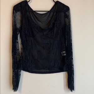 Lace and Mesh Detail Shirt